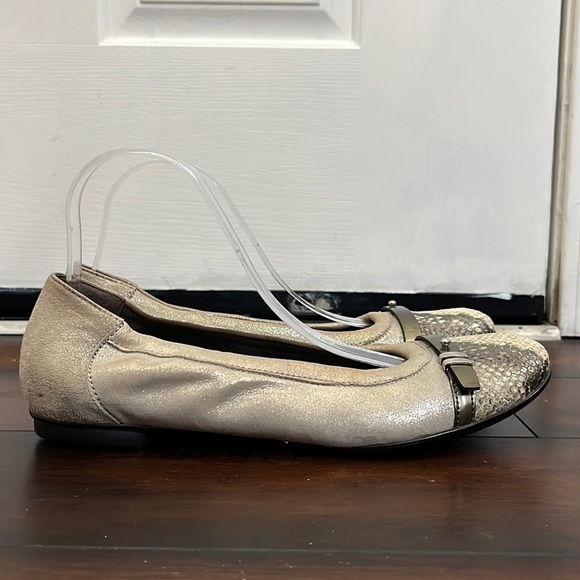AGL Attilio Giusti Leombruni Snake skin Metallic Flats Cap Toe size EU41  US10.5 - Picture 1 of 13